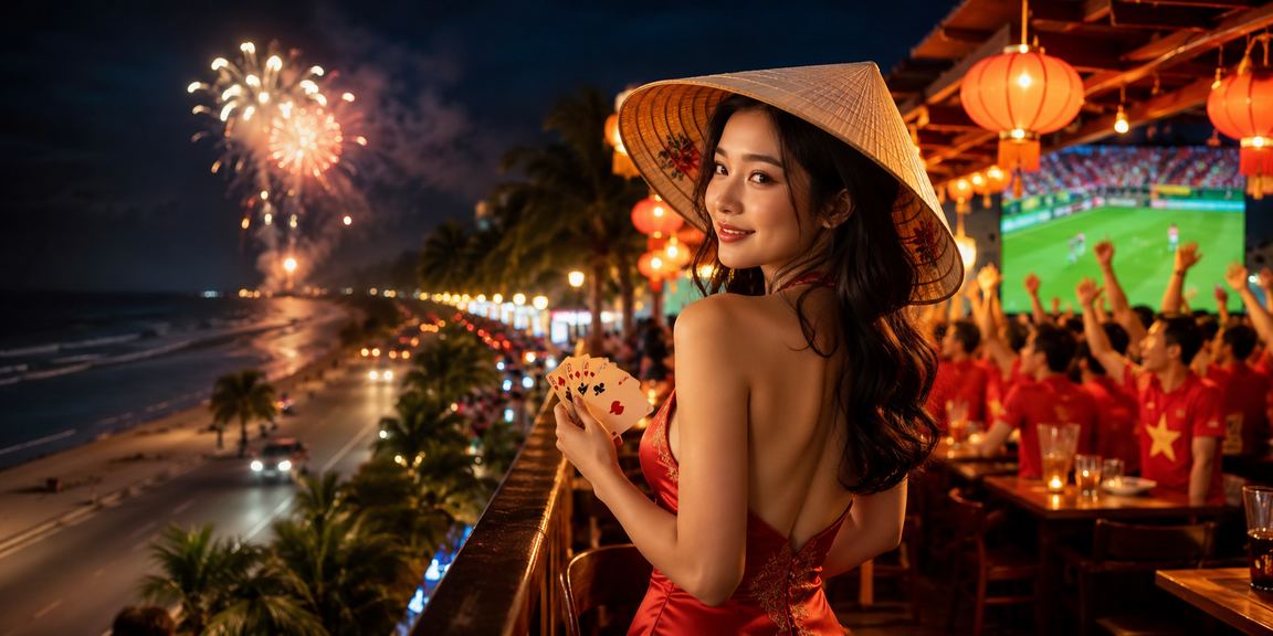 Người dùng tại Mũi Né xem thông tin kèo cá cược trên điện thoại bên bờ biển
